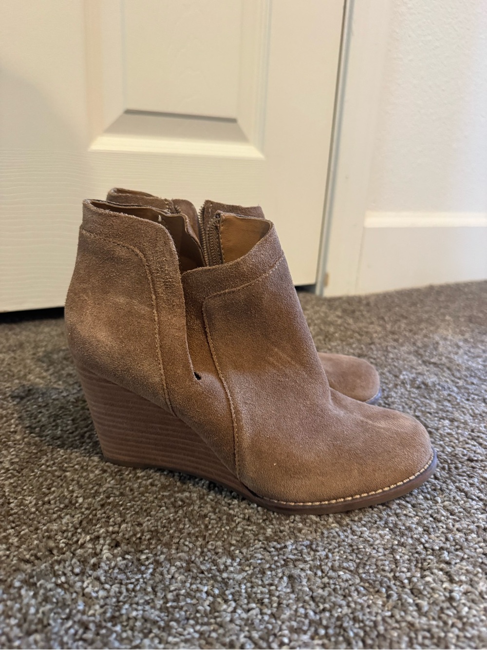 Lucky Brand Taupe Suede Wedge Booties